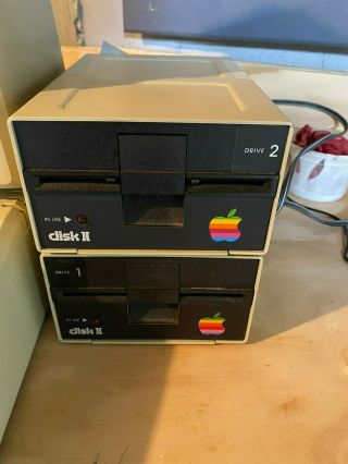 2 Vintage Apple II Computer Disk II Floppy Drives - Disk 1 / Disk 2 - 2