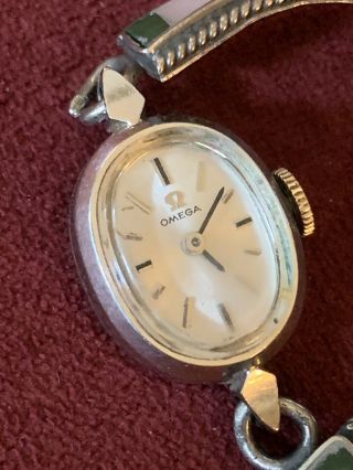 Vintage 1970’s Ladies Omega Watch 14k White Gold Filled W Zuni Band