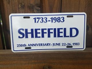 Vintage Metal Sheffield Ma 250th Anniversary License Plate 1733 - 1983