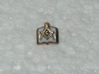 Vintage Mason Masonic Pin Tie Tack 10k Square Compass Book