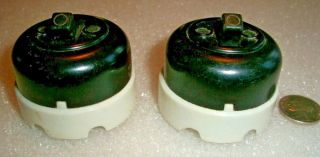 Matched Pair Vintage Round Bakelite - - Porcelain Toggle Single - Pole Light Switch 