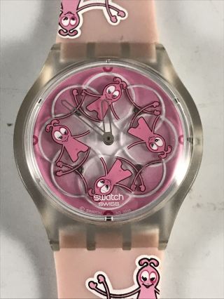 Very Cool Swatch Watch Ag2008 “pink Ghost Monsters” Design Unisex 38mm Case