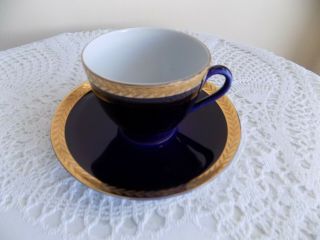 Vintage Lomonosov Cobalt Blue With Gold Trim Cup And Saucer Russia Ussr