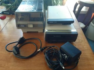 Atari 1050 Disc Drive With Disca And Vintage Modem And Discbank Disc Case.