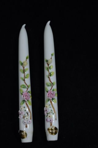 Vintage Porcelian Candle Sticks Hand Painted Japan Pink Roses