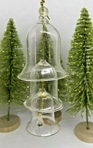 Sweet Vintage 3 - Tier Clear Glass Bells Christmas Ornament Together One String