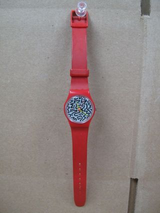 Vintage Rare Keith Haring Swatch Swiss Watch Red