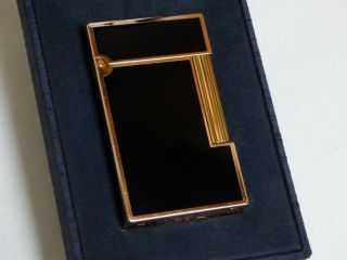 S T Dupont L2 Lighter - Uk P&p£9 - Black Lacquer/rose Gold Plated Trim - Box,  Papers