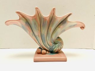 VTG MCM Royal Haeger Snail Shell Pink & Blue Glaze R - 299 Vase 7.  5”H x 12”W USA 2
