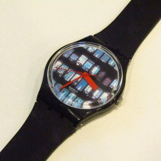 Vintage Swatch Watch " Overtime " Gb138 1999 Black Blue Red