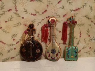 Set Vintage Christmas Tree Ornament Decoration - Asian Silk Guitar Instruments