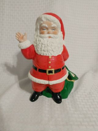Vintage Duncan Ceramic Santa Claus W/ Bag Planter Candy Cane Holder Christmas