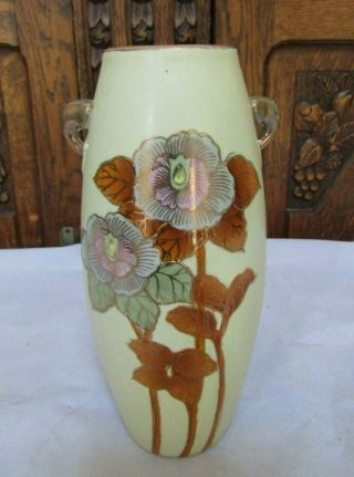 Vintage Japanese Hand Painted Marked Nippon Gold Gilt Flower Vase 8 " H