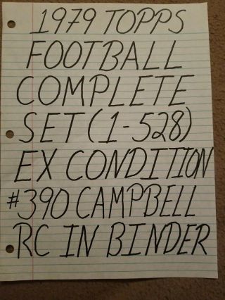 1979 Topps Complete Football Set (1 - 528) Ex Cond In Binder 390 Campbell Rc