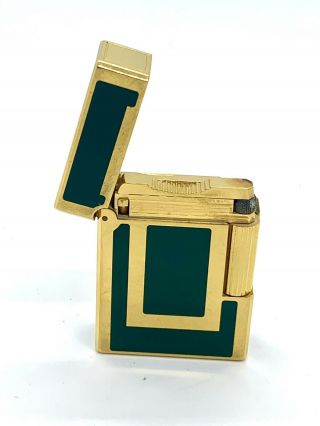 Vintage S.  T.  DuPont Lighter - Gold and Green Lacque De Chine Ligne 1 3