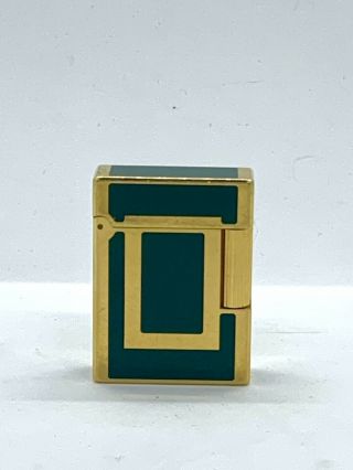 Vintage S.  T.  DuPont Lighter - Gold and Green Lacque De Chine Ligne 1 4