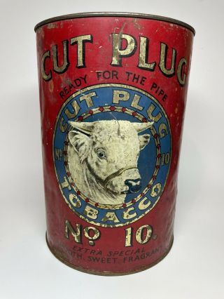 Rare Vintage Cut Plug No.  10 Tobacco Tin Antique Tobacciana Zealand Bull 3lb