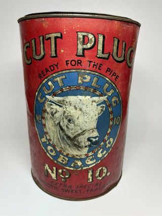 RARE Vintage Cut Plug No.  10 Tobacco Tin Antique Tobacciana Zealand Bull 3lb 3