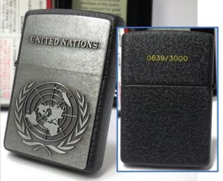 Un United Nations Zippo 0639/3000 Black Crackles Mib 1997 Rare 390212b51