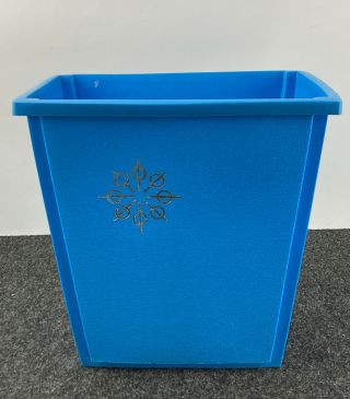 Vintage Mid Century Retro Waste Basket Trash Can Blue Plastic 12x11x7