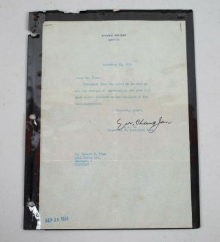 Vintage Letter Signed For South Korean President Syngman Rhee 1956 Seoul