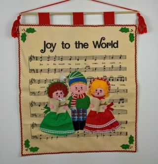 Vintage Felt & Yarn Christmas Wall Hanging Handmade Banner Joy To.  Puff Stitch