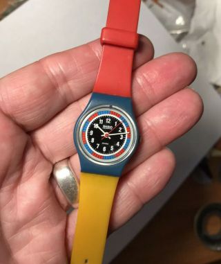Vintage 1985 Swatch Watch Tri - Color Racer Ls102