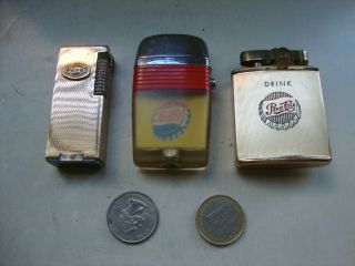 3 Different Vintage Pepsi Cola Advertising Pocket Cigarette Lighter Scripto