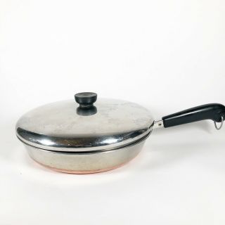 Vintage Revere Ware 1801 10 Inch Skillet Frying Pan Copper Bottom With Lid - Il