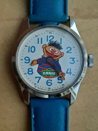Rare vtg SESAME STREET ERNIE MUPPETS Bradley Wrist Watch WOW Bert 1970s Swiss 80 2
