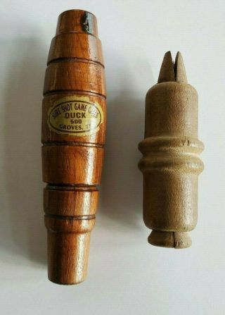 (2) Vintage F.  A.  Allen Duck Call & Illinois Style Crow Call Grubbs? Hunting