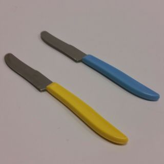 Barely - 2 Vintage Quikut Fiesta Flatware Colorful Dinner Knives