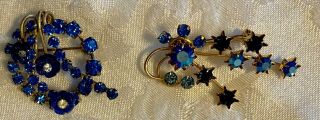 2 Vintage Brooches Made In Austria,  Both With Blue Stones