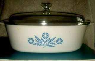 Vintage A - 10 - B Corning Ware Blue Cornflower Casserole Dish 10x10x2 With Lid