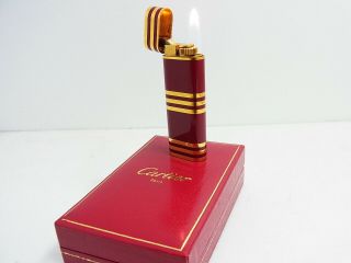 Cartier Gas Lighter Stripe Bordeaux 18k Gold Plated All Ex