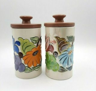 Set Of 2 Vtg Hand Painted Ceramic Canisters With Lids Penn Alps Grantsville,  Md