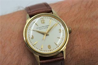 Vintage Girard Perregaux Sea Hawk 14k Solid Gold Bezel Mens Midsize Wristwatch
