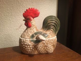 Vintage Isco Japan Hand Painted Rooster Soup Tureen