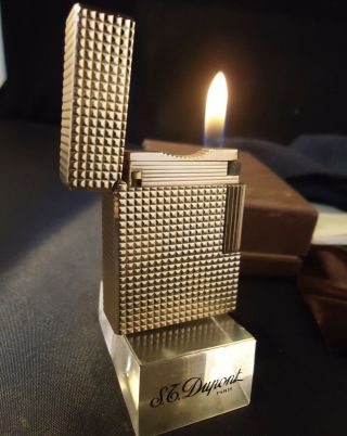 S.  T.  Dupont Line 1 Lighter - Gold Plated - Hobnail Pattern - Briquet/Feuerzeug 4