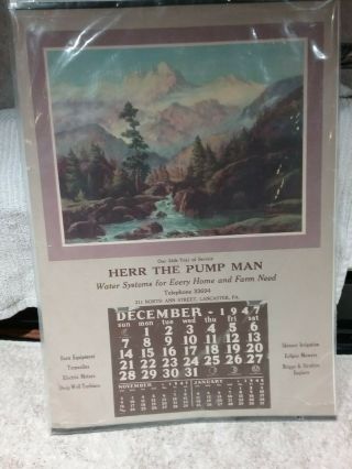 Vintage 1947 " Herr The Pump Man " Advertising Calendar From Lancaster Pa