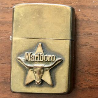 Vintage 1979 Marlboro Solid Brass Longhorn Steer & Star Zippo Lighter