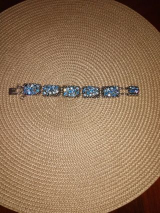 Gorgeous Vintage Signed Barclay Light Blue Rhinestone Bracelet With Earrings