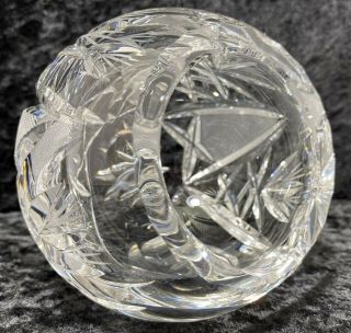 Round Ball Orb Lead Crystal Ashtray Clear Etched Glass Ball Sphere Side Tilt Vtg