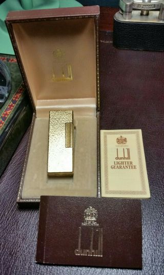 Newly Serviced With Boxed Dunhill Fine Bark Gold Plate Rollagas Lighter