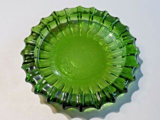 Vintage Blenko Ashtray Heavy Green Glass Starburst Pattern 10 " Diameter