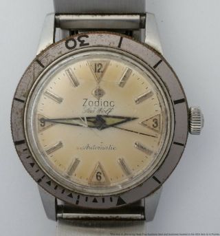 Vintage Zodiac Sea Wolf 10 Atm Automatic Mens Divers Watch To Restore