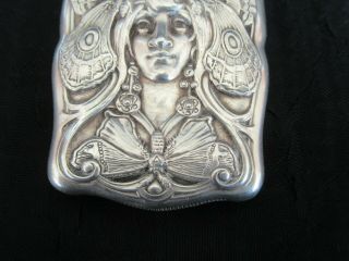 RARE Antique Art Noveau Gorham Sterling Silver Butterfly & Woman Vesta Case 2