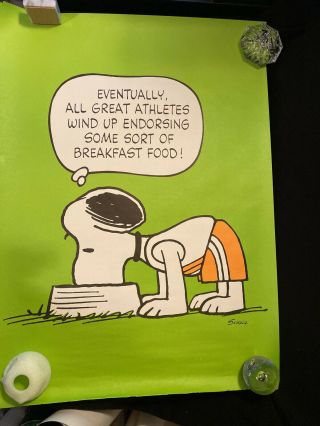 Vtg Snoopy Springbok Poster Eventually All Great Athletes Green Poster Peanuts