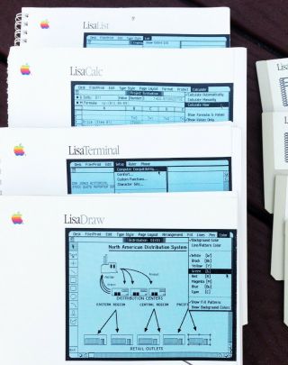 Vintage Apple Lisa software (4),  Lisa List,  Lisa Calc LisaTerminal,  Lisa Draw 3