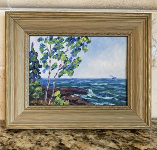 Framed Vintage E M Seager Oil Painting Scene Near Duluth Lake Superior